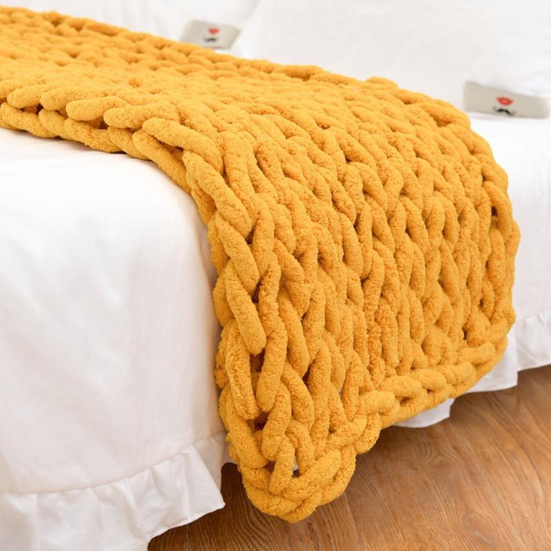Knit Throw Blanket 20" X 25",Hand Made Large Chenille LoopBYarn Fluffy Throws for Couch Bed, Big Crochet Thick Woven Blanket