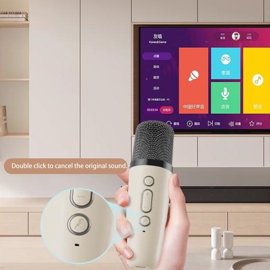 Mini macchina per karaoke compatibile con Bluetooth con microfono, 5 effetti sonori, set di altoparlanti per karaoke portatili compatti ad alta potenza