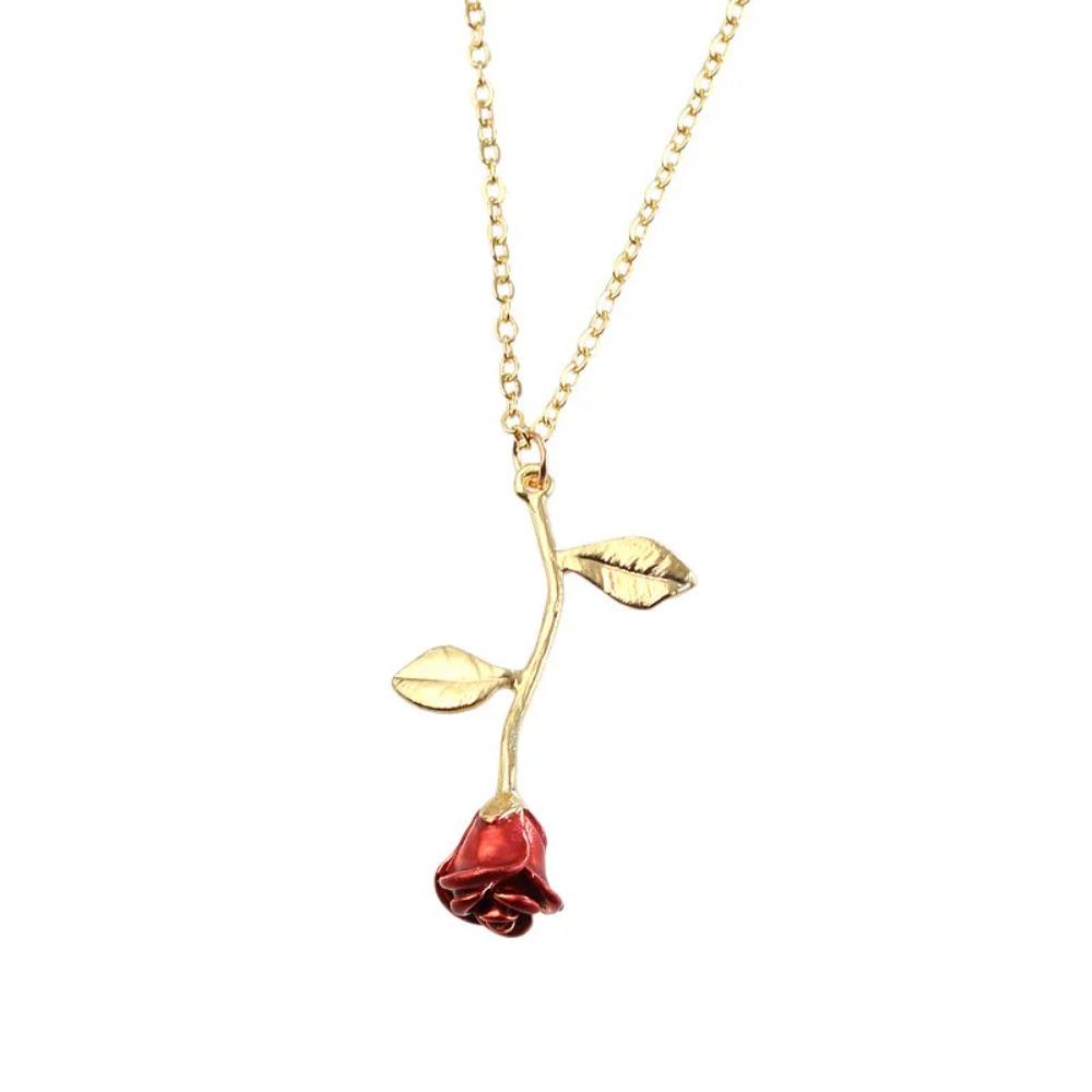 Rose Flower Necklace Custom Charm Necklace Ultimate Rose Flower Beauty and Beast Boho Jewelry Women's Valentine's Day Gift