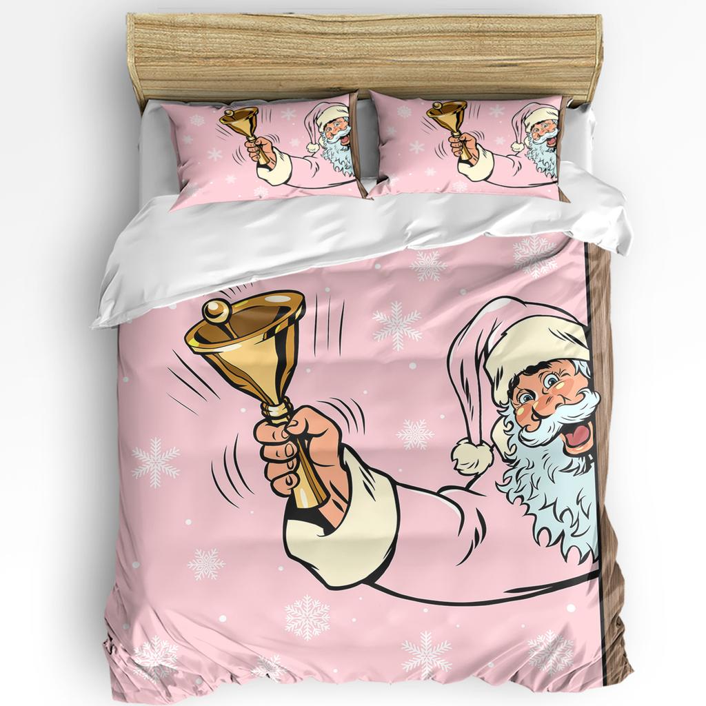 Christmas Snowman Pink Christmas Tree 3pcs Bedding Set For Double Bed Home Textile Duvet Cover Quilt Cover Pillowcase