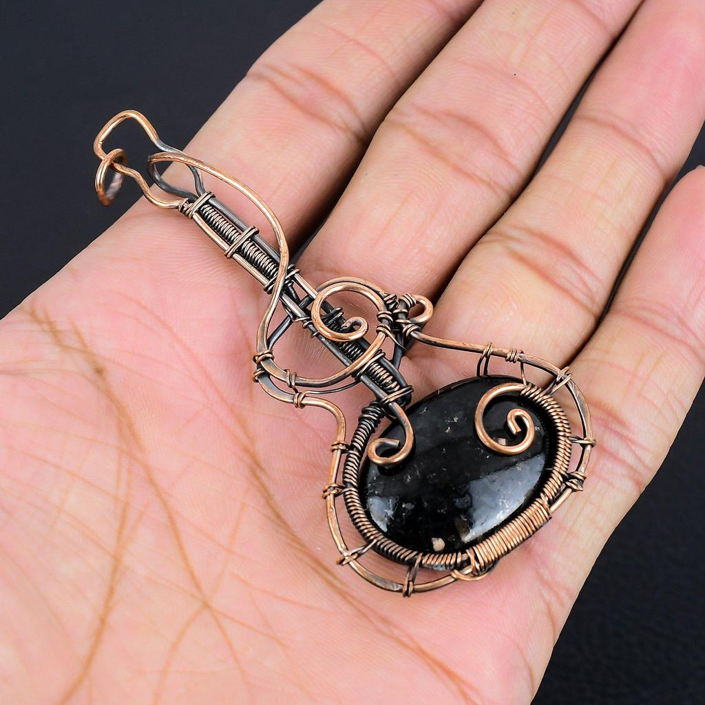 Nuummite Gemstone Pendant 999 Copper Wire Wrapped Jewelry, Handmade Antique Pendant Jewelry, Gift For Mother