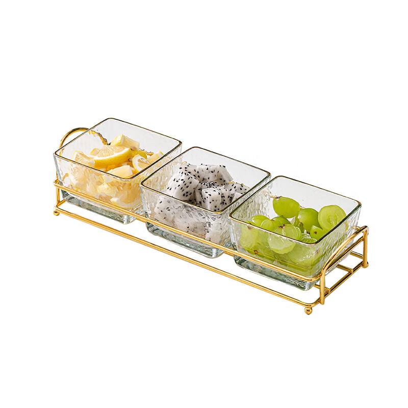

Huiliang Hammered Glass Divided Serving Platter with Lid and Gold Stand