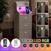 Wood Bedside Table 3 Drawers Adjustable Brightness With Charging Station 2AC/2USB Space Saving Side Cabinet Desk Nightstands