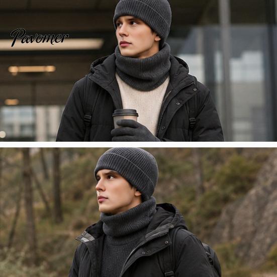 Soft Non Scratchy Winter Warmth Kit Men Knitted Hat Scarf Gloves Set, Solid Color Beanies, Warm Cozy Gift for Knit Cold Weather, Outdoor Skiing Daily