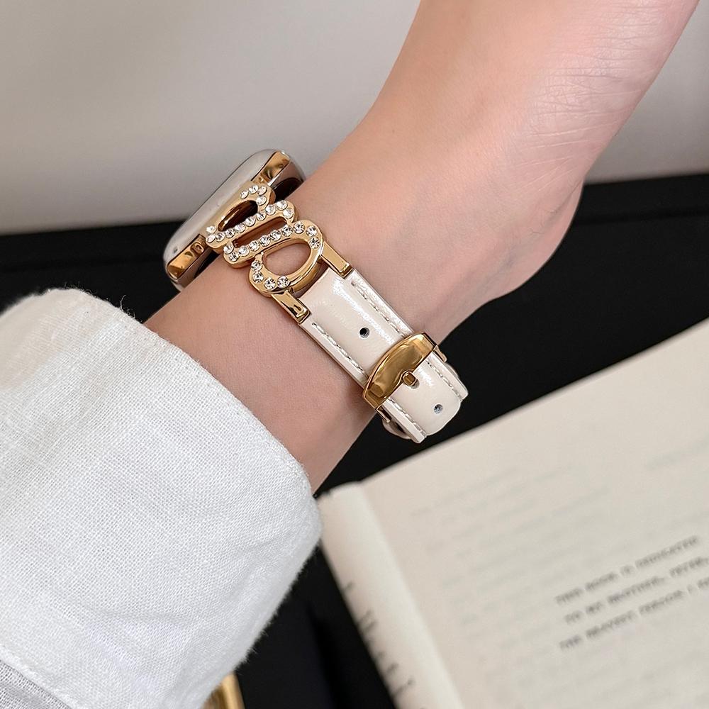 Curea de mână pentru Apple Watch Seria 10 9 8 7 SE 6 5 4 3 2 1 42mm 41mm 40mm 38mm Bandă Metalică din Piele în Formă de S Decor cu Strasuri