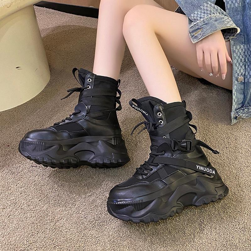 Fashion Women's autumn thick-soled high-top breathable sneakers wedge-heeled motorcycle boots
