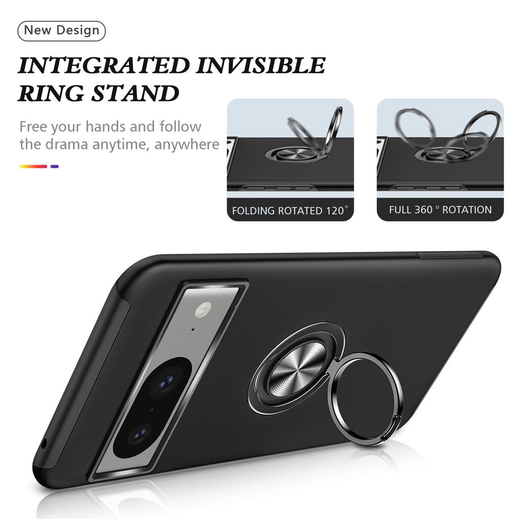 Ring Kickstand Case for Google Pixel 8,Hard PC+Soft TPU Drop-proof Phone Cover