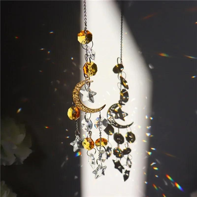 

Hot-Selling Silver and Gold Moon Pentagram Window Decoration Crystal Pendant Sun Catcher золотий