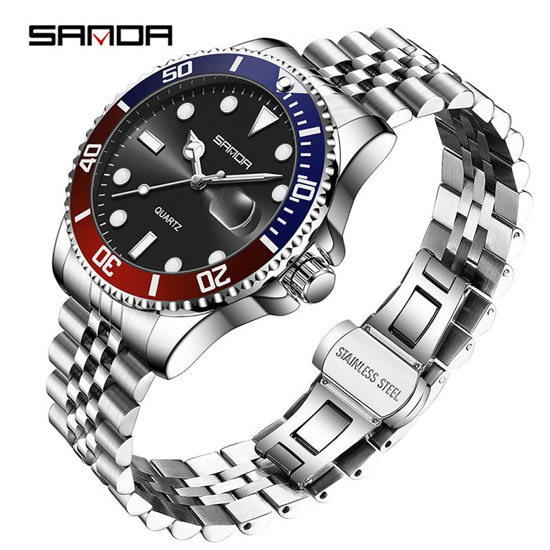 SANDA New Men's Quartz Watch Waterproof Calendar Display Day Glow In The Dark Simple Personalized Men's Watch