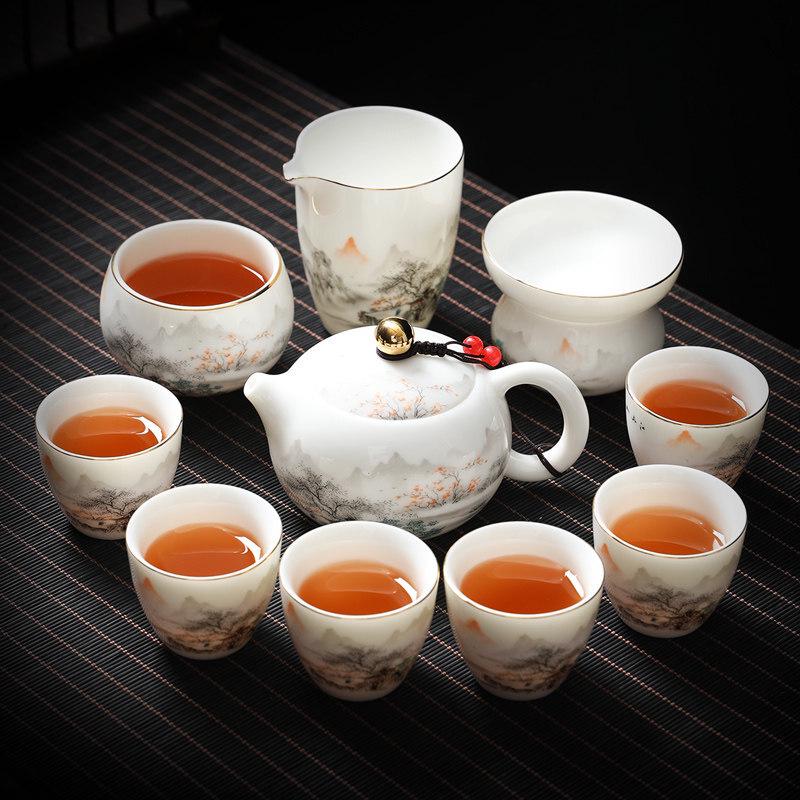 Chinese Landscape Art Kung Fu Tea Set, Yangzhiyu Porcelain