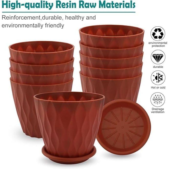 6.3 Inch Flower Pots for Home Decoration, Indoor Plant, Gardening, Plastic Flower Pots for Garden Plants (Crimson) (Set of 5 POTS)