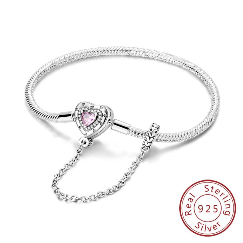Originální náramek 925 Sterling Silver Náramek s přívěsky 17-20CM Zlaté Srdce Klíč Lásky Vločka Náramek Manžeta Dámské Šperky Dárek