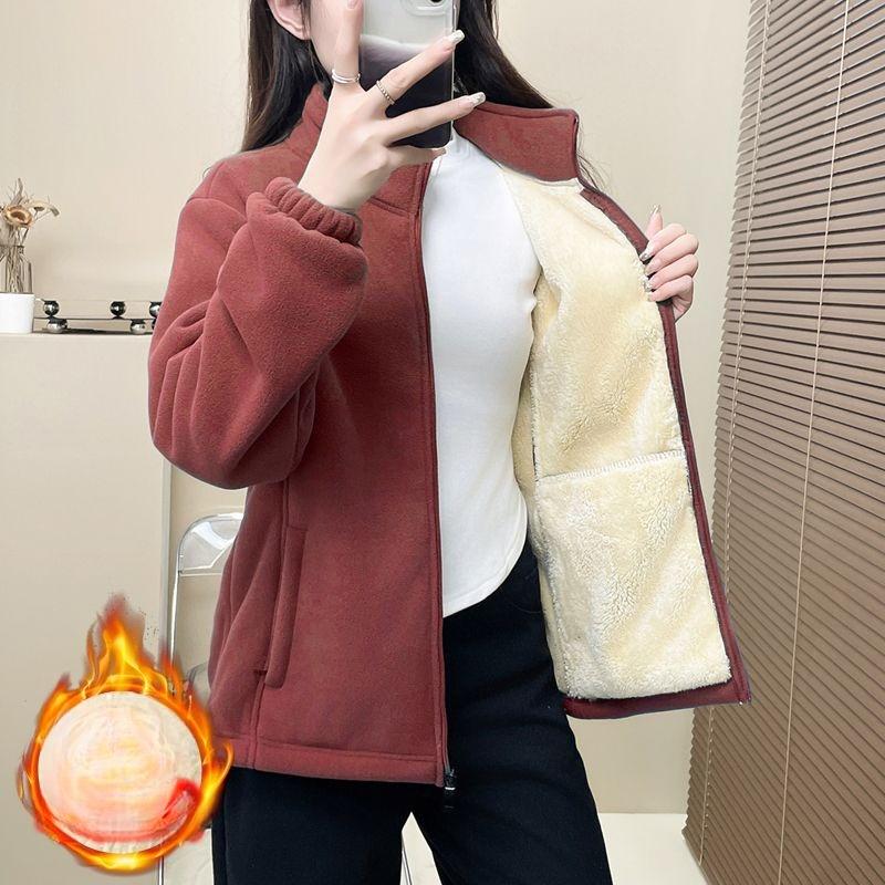 Winter Lammfleece Pullover Damenjacke Sport und Freizeit Doppelseitiges Fleece Warmer Cardigan Polarfleece Plus Samt Dickes Oberteil