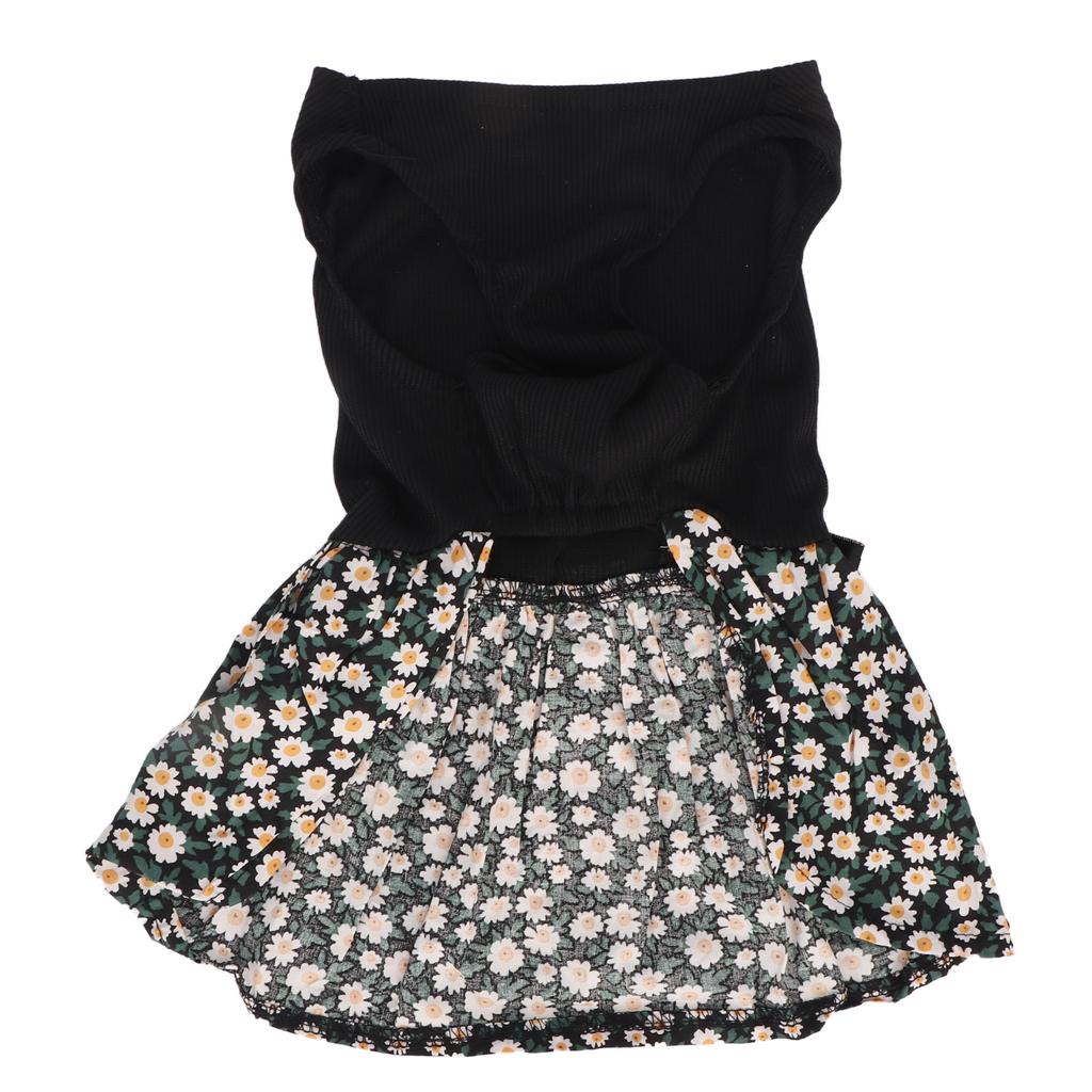 Dog Floral Dress Cute Back Bow Fashionable Spring Summer Pet Princess Dress for Small Dogs and Cats Black