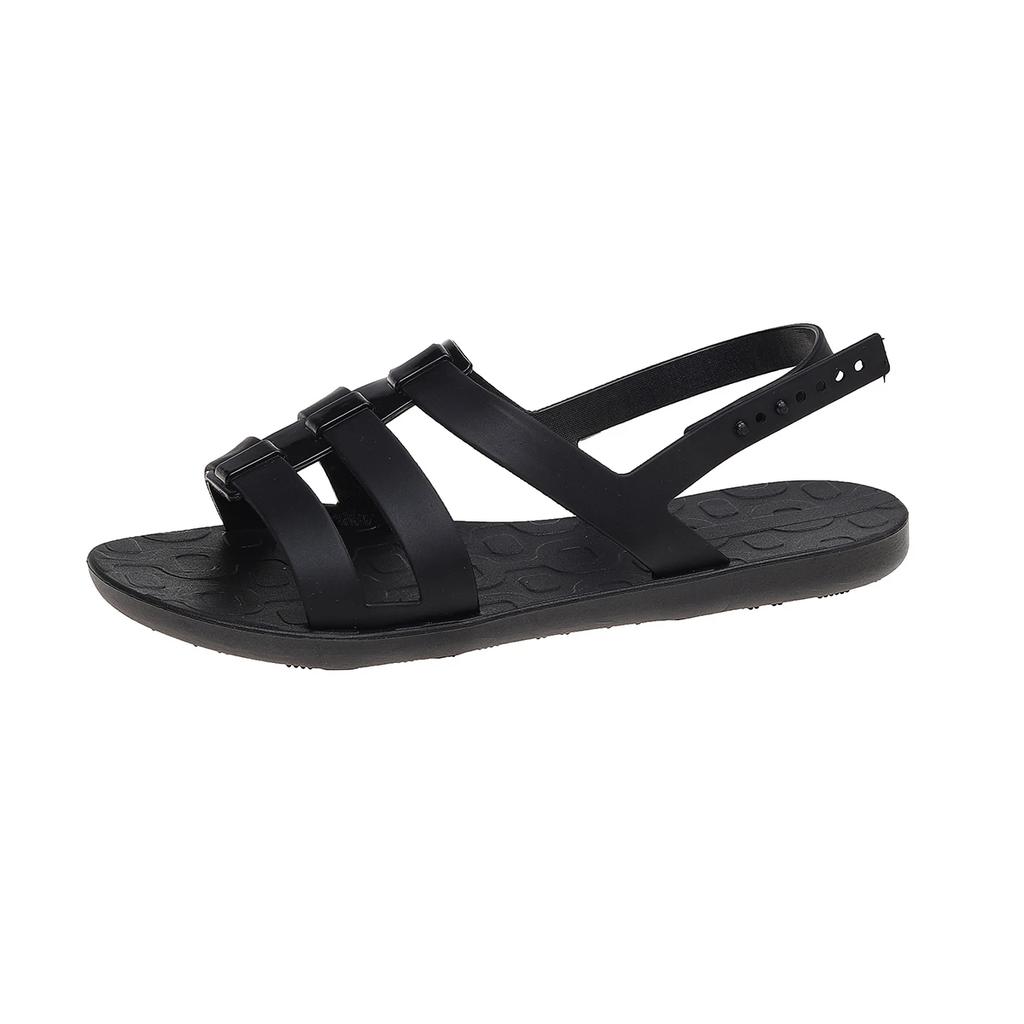 Fashion Round Toe Open Toe Roman Shoes Women's Summer New Retro Round Toe Cutout Metal Buckle Soft Sole Flat Sandals