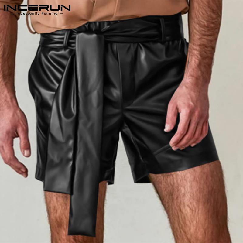 

INCERUN/летние модные мужские модные свободные кожаные короткие брюки с мокрым эффектом, повседневные крутые свободные брюки в стиле панк с эластичной резинкой на талии, шорты больших размеров