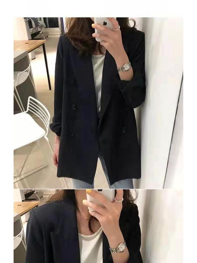 Chic 2025 Women's Loose Black Suit Coat - British Style, Korean-Inspired, Casual Professional Fashion