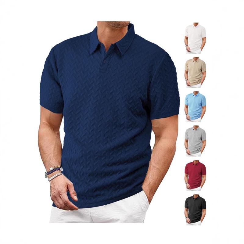 Men's summer new lapel jacquard thin short-sleeved men's casual sports polo shirt