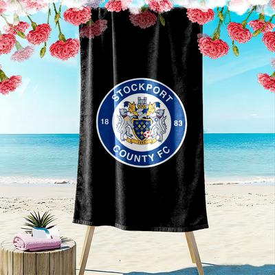 Serviette de plage imprimée Stockport County Football Club, Grande serviette douce à séchage rapide pour la plage, le camping, la natation