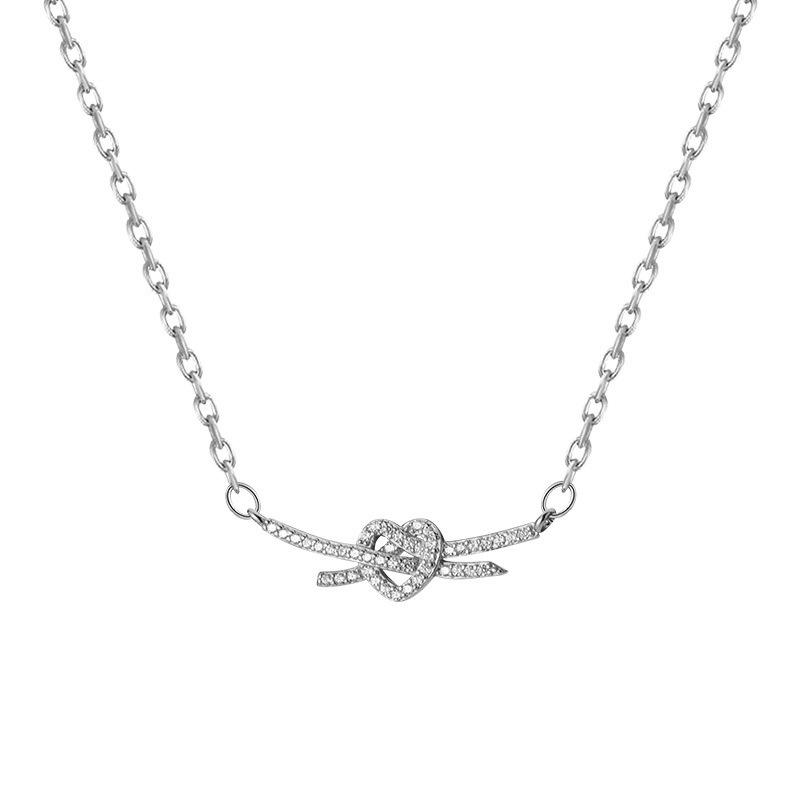 Knot Heart Necklace Full of Diamond, Light Luxury, and High Grade Sense Inn Ladies Necklace Ornaments, Collar Chain Women