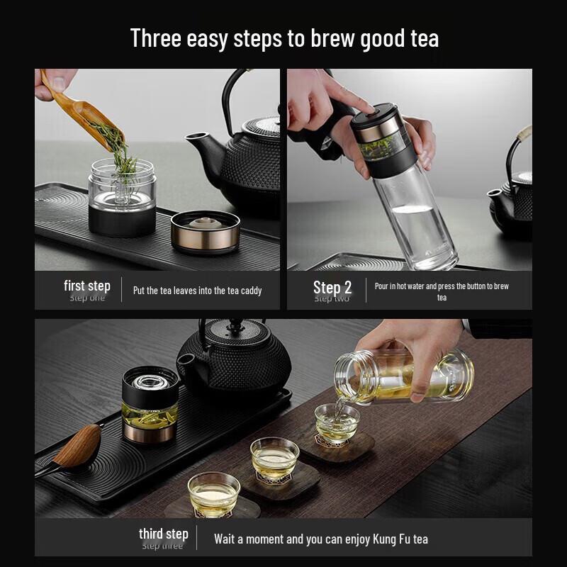 Temok Portable Double-Wall Tea Infuser Glass Bottle