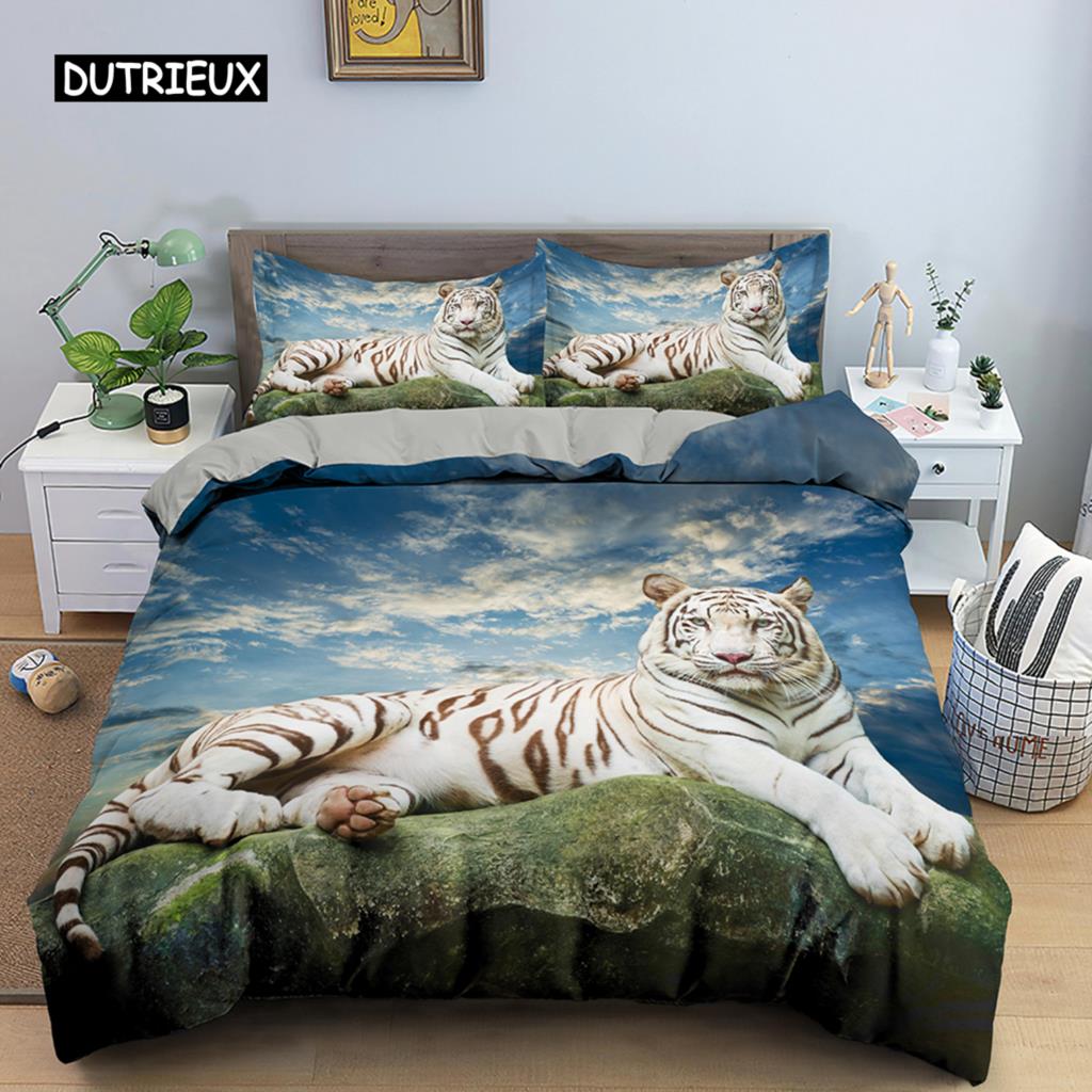 Tiger Duvet Cover Soft Comforter Cover Microfiber Animal Bedding Set Tiger Pattern Quilt Cover for Room Decor 2/3Pcs Bedclothes