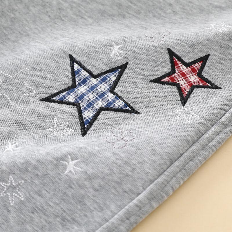Girls' Star Embroidered Fleece-Lined Casual Straight-Leg Pants