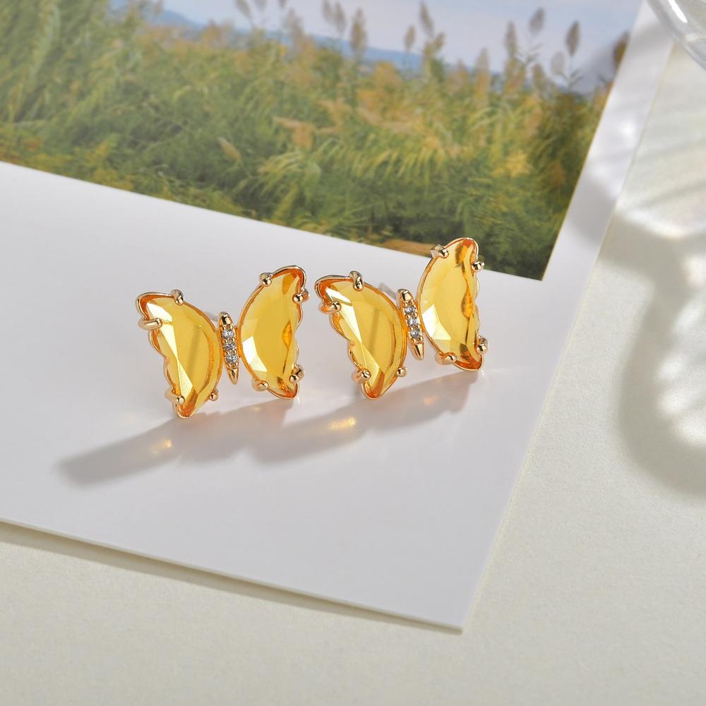 Korean Fashion sweet colored Transparent Butterfly Shaped Crystal Women's Earrings Simple and Elegant Earrings Jewelry Gift