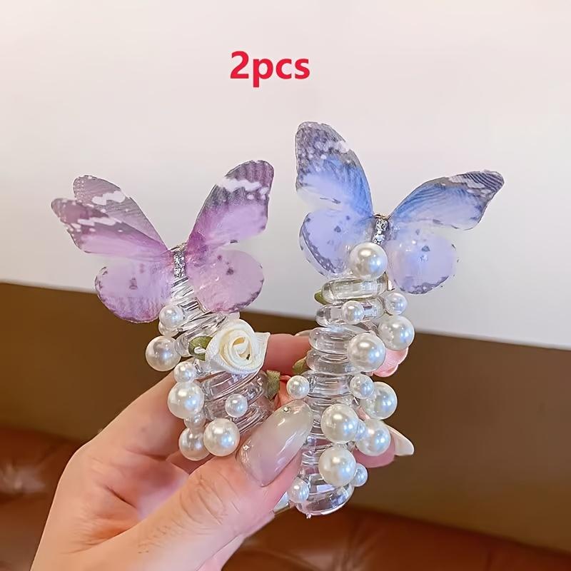 

2 Aylhfo Mesh Bow Headbands - Girls Bead Floral, All-Season Party Everyday Hair Accessory