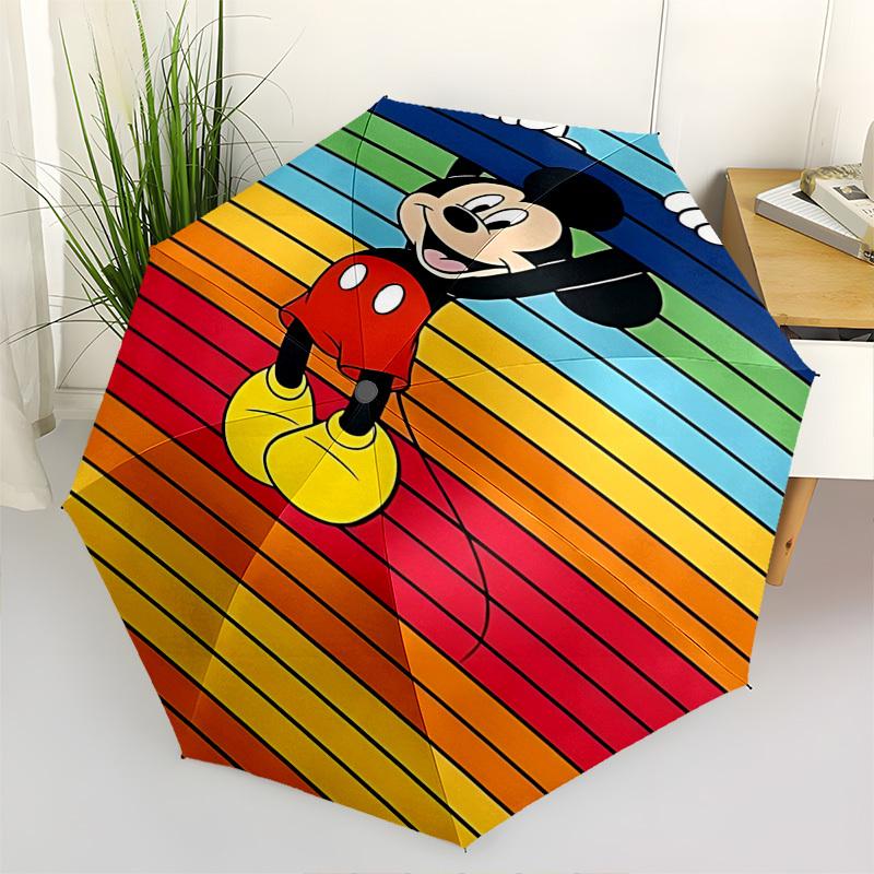 

Mickey Mouse, Rainbow Stripes Themed Automatic Opening and Closing Umbrella, Brightly Colored 8-rib Portable Umbrella, Suitable for Men and Women, A P