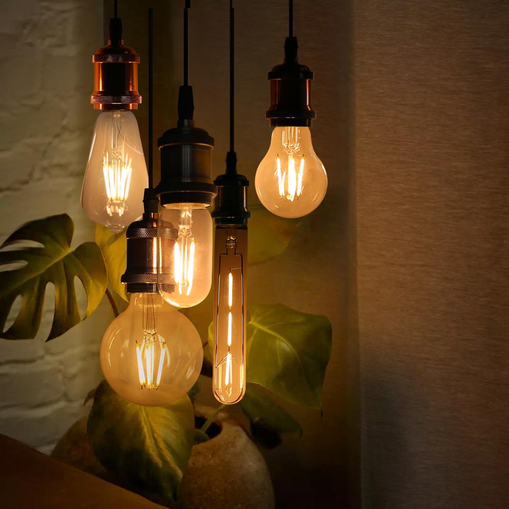 Bombiilas Filament LED Light Bulb Candle Light Glass Bulb Lampara LED Lamp Lighting Bedroom Warm Light E27 220V 240V ST64 A60 T45 G45 G80 G95