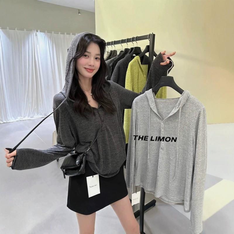 Womens Loose Fitting Hooded T Shirt Long Sleeve Fall Top Casual Style