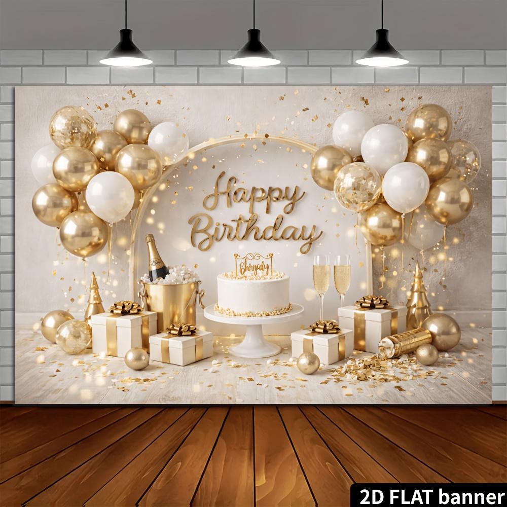 Sfondo per banner di festa di compleanno planare 2D - Tema di lusso per celebrazione di compleanno platino, realizzato in materiale poliestere