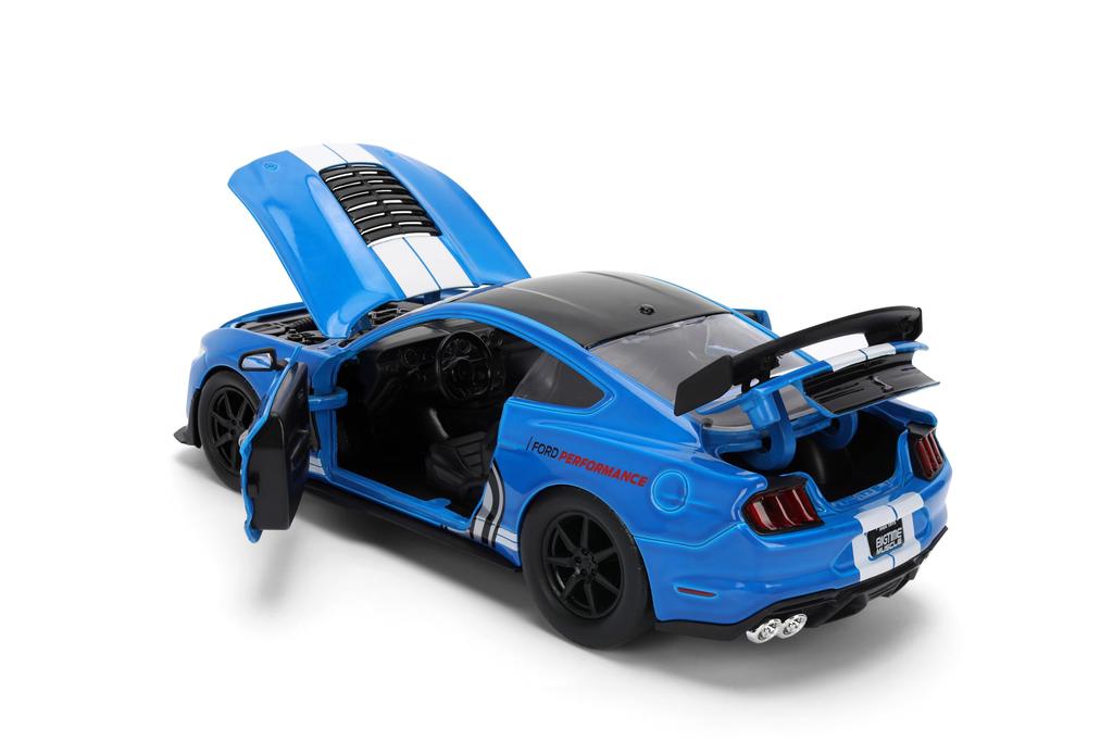 Jada Toys Big Time Muscle 2020 Ford Mustang Shelby GT 500 Diecast Car with Opening Rubber Glossy Blue 124 Doors, Hood, Trunk, Tires,