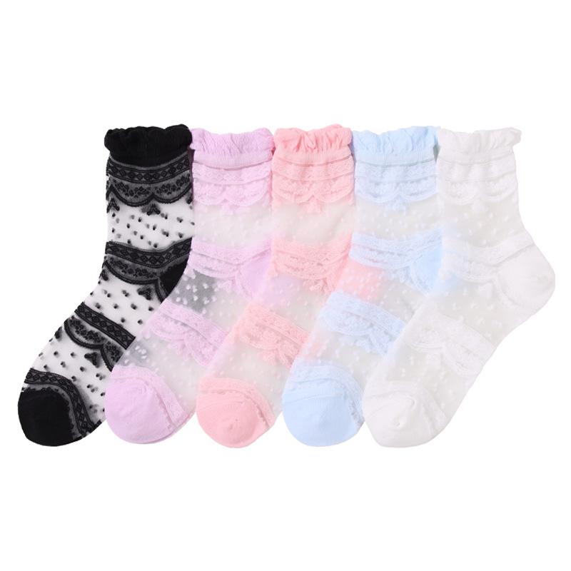 Women's Summer Thin Fashion Cool Transparent Hollow Out Flower Crystal Stockings