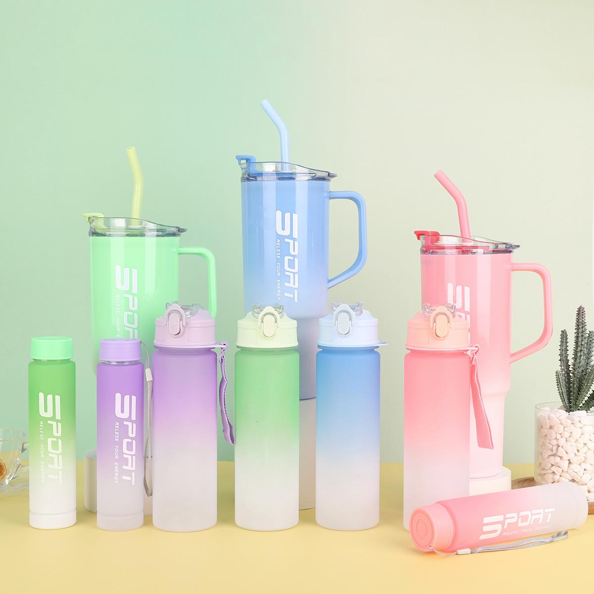

3pcs/lot 40 Oz Mug with Handle Portable Cute Water Bottle Outdoor Sports Large Capacity Plastic Water Cup Car Kettle