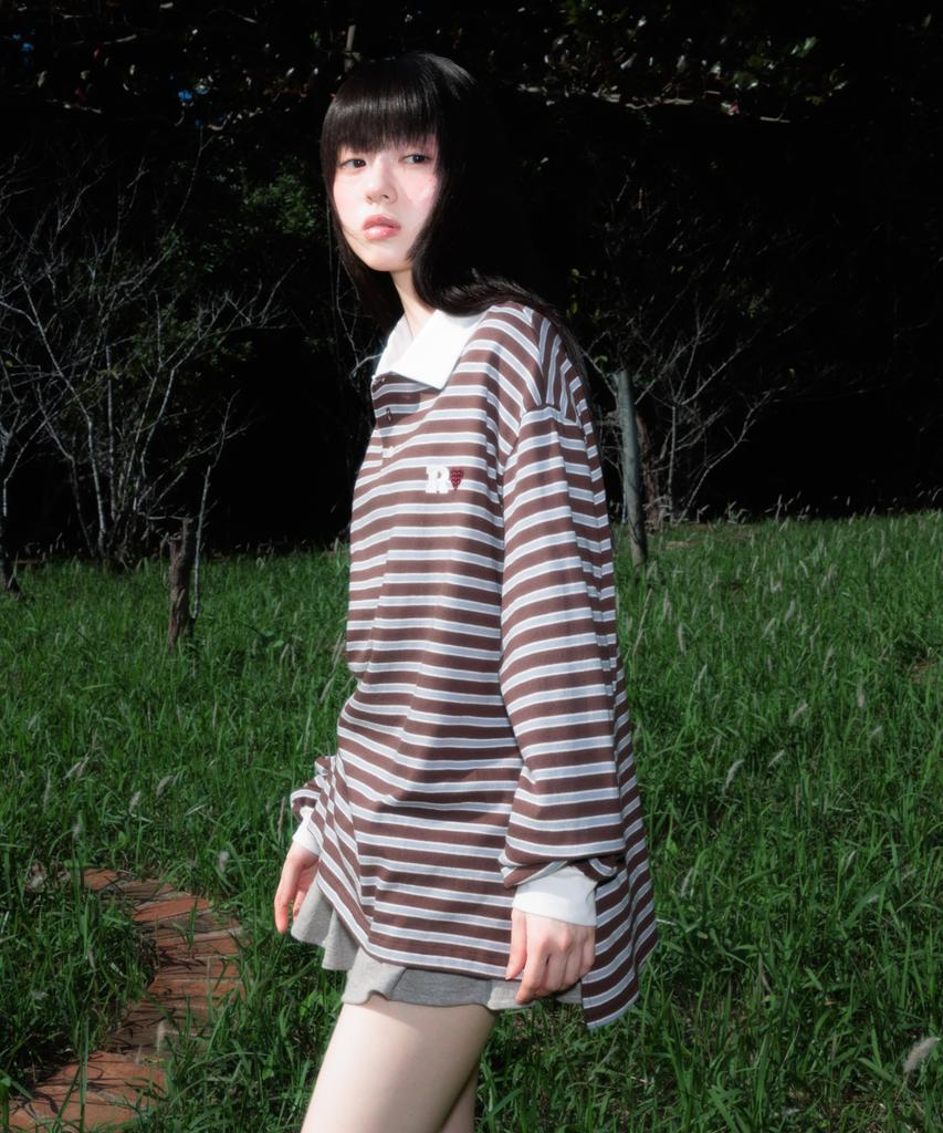 ROSEFRANTZ Stripe Collar Long Sleeve [Brown]
