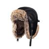 Winter Fleece-Lined Leather Aviator Hat Men Women Warm Windproof Outdoor Biker Ear Protection Cap