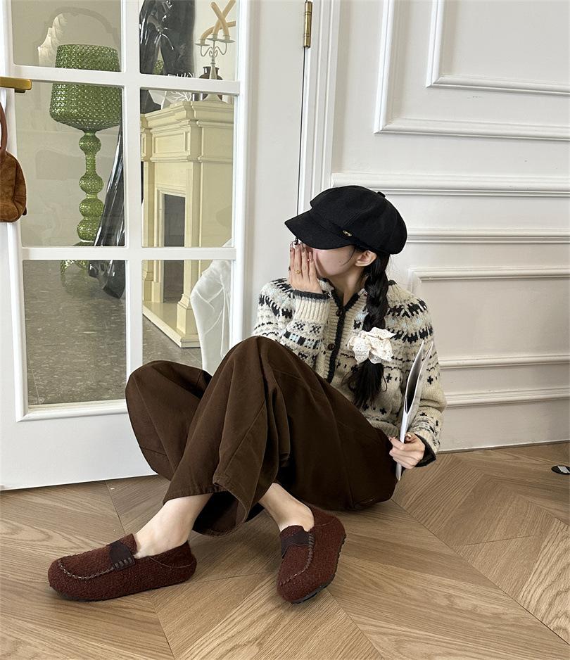 

Ретро универсальные 2025 осень и зима новые французские одинарные туфли ленивые лоферы повседневные накладки на одну педаль туфли Дуду женские 40 тёмно-рыжий