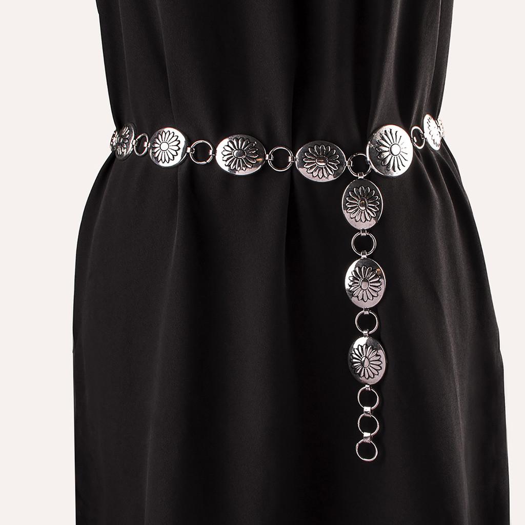 European Inspired Metal Waist Belt With Decorative Engraving For Elegant Women Summer Wear