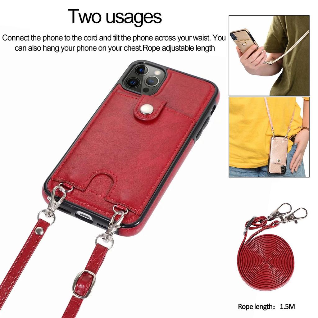 Lederhülle mit Kartenfächern für iPhone 12 Pro Max, weiche Silikonhülle für Apple 13, vertikal hängende Hülle für 7/8 Plus