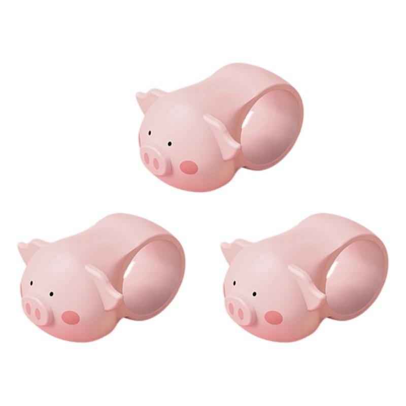 Set di 3 Maniglie Elastiche in Silicone Divertenti a Forma di Maialino per Porte e Finestre