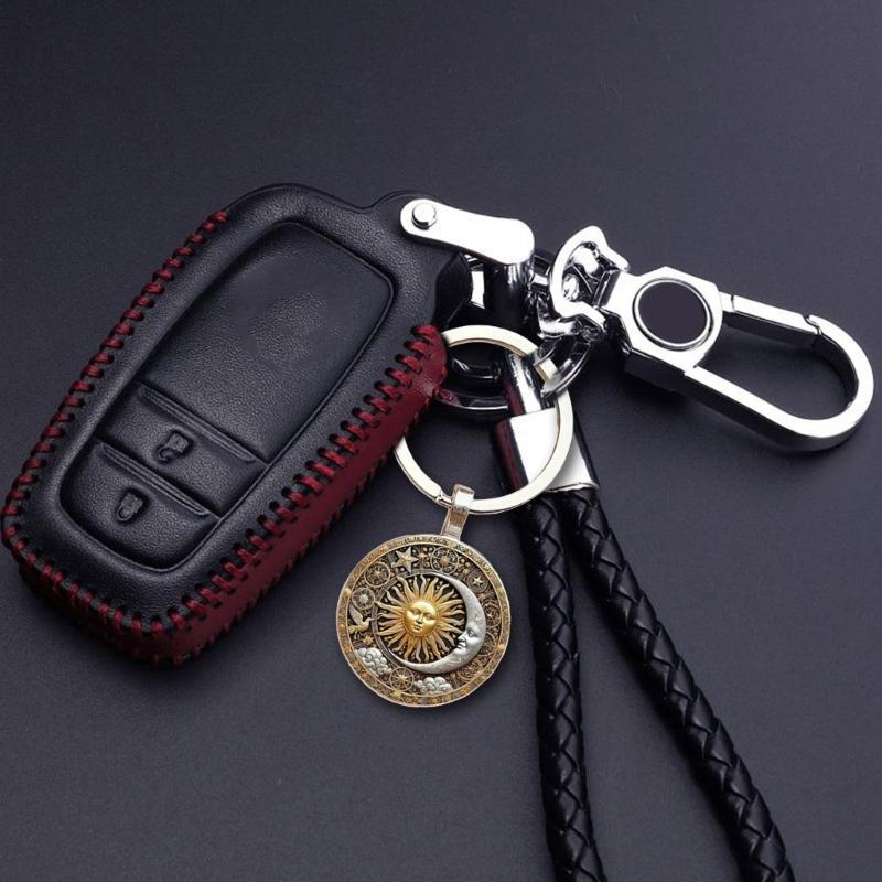 Compact Charm Keychain Galaxy Star Sun Moon God Vintage Design Key Ornament for Everyday Accessory