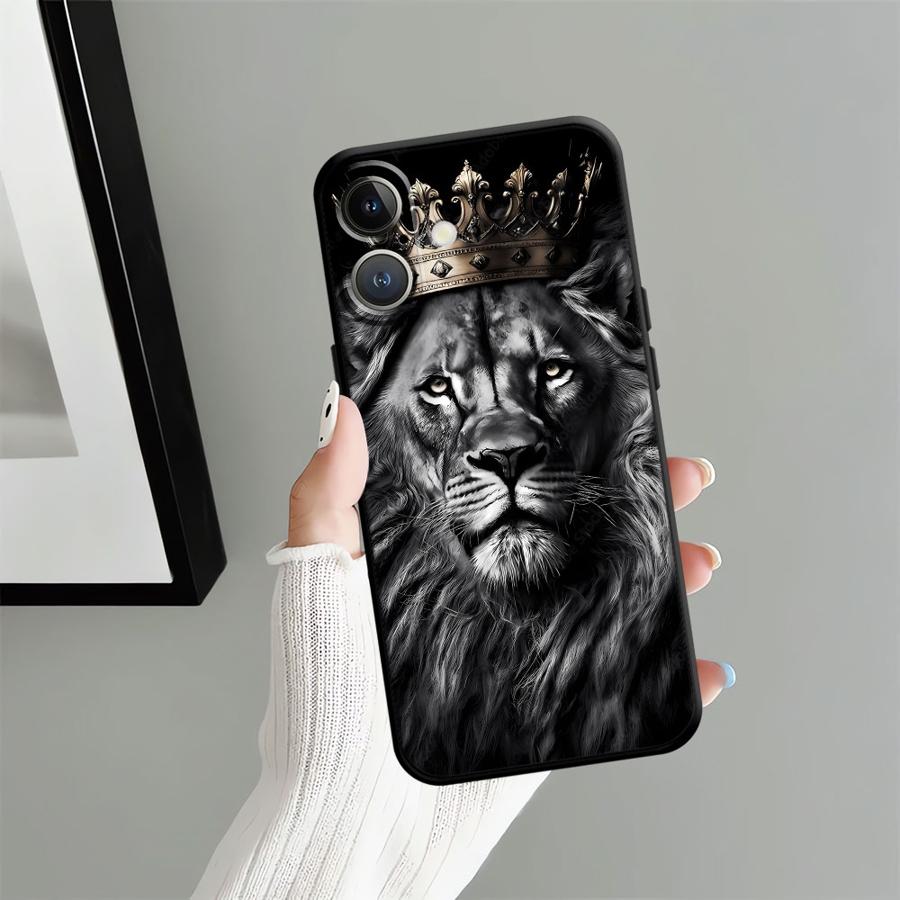 Black Soft Phone Cover Case for iPhone XR 7 8 17Air 15 16 14 Plus XS Max 13 12 11 17 Pro Max Animal Lion Pattern