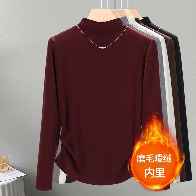 

Semi-turtleneck bottoming shirt women s new autumn and winter long-sleeved inner slim-fit warm fleece polished top M