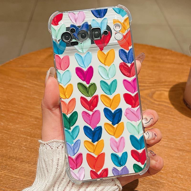 Love Heart Printed TPU Phone Case For Google Pixel 9 Pro Pixel 9 Pro XL Soft Silicone Transparent Back Cover For Google Pixel 9A