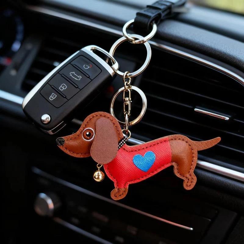 Dachshund Dog Keychain Fashion Pu Leather Dog Keychains For Women Bag Pendant Jewelry