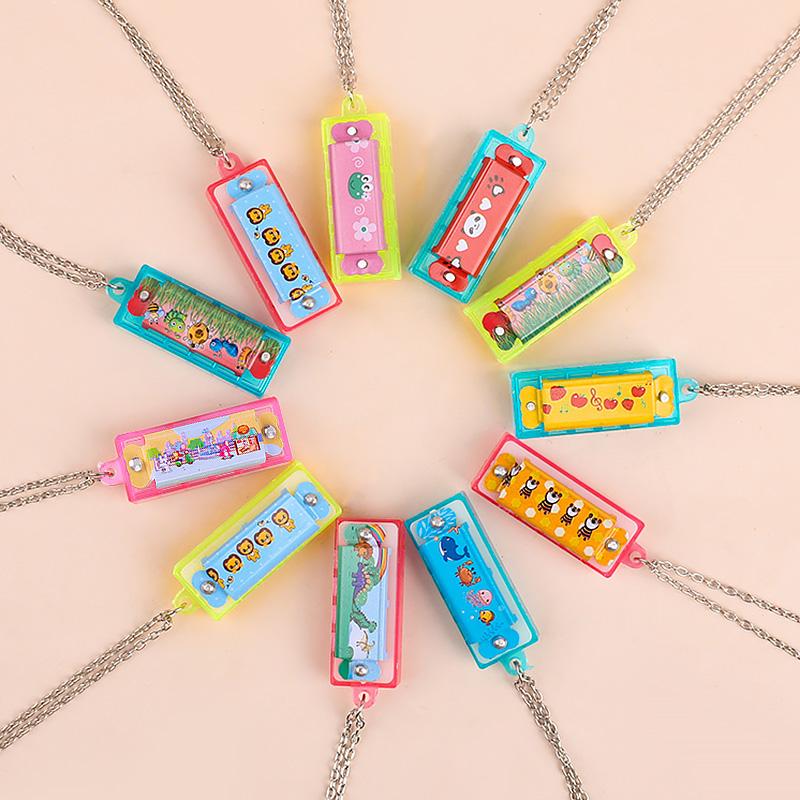 10/20Pcs Cartoon Mini Harmonica with Necklace Musical Toys for Kids Birthday Party Favors Pinata Fillers Boy Girl Christmas Gift