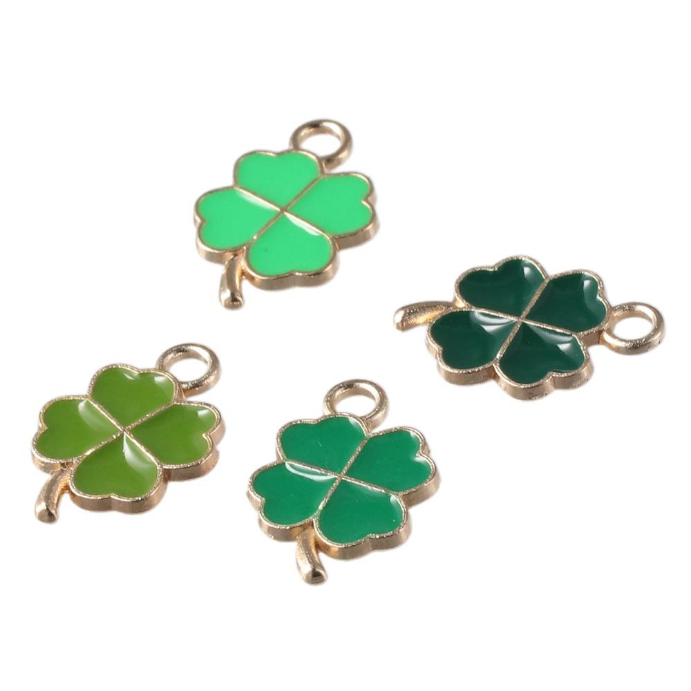 48pcs 11x18mm Alloy Mini Lucky Leaf Charms Four Leaf Clover Shamrock Charms  for DIY Crafts