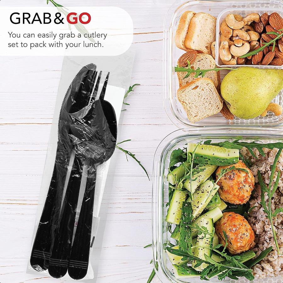 Individually Wrapped Plastic Cutlery Packets Heavy Duty Silverware Kits Fork Spoon Knife Napkin Salt Pepper 50 Utensils Sets Bl